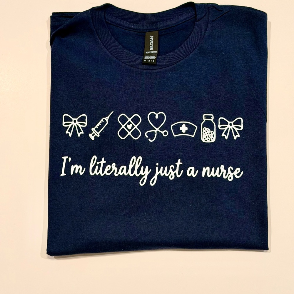 Gildan Navy Blue Tee with White Nurse Icons